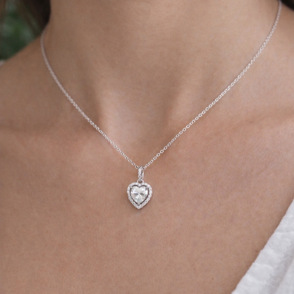 925 Silver Moissanite Heart Pendant Necklace